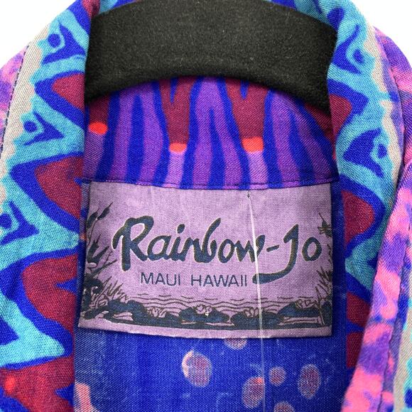 Rainbow-Jo Short Sleeve Aloha Short Mens Size L Purple Floral Print Button Front - Picture 5 of 5